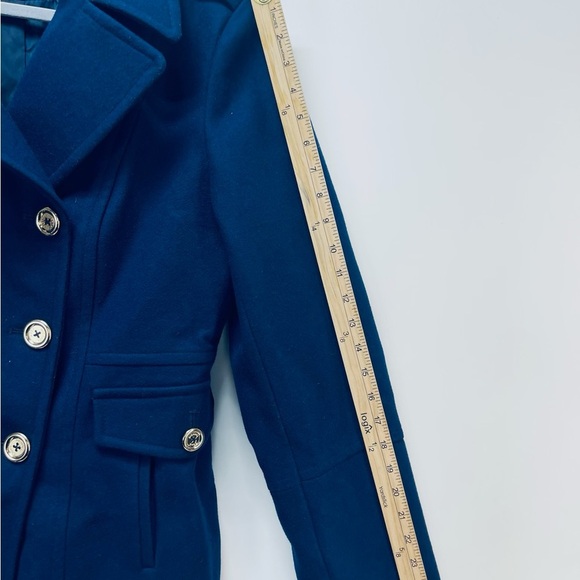 Michael Kors Wool Blend Double Breasted Pea Coat Women's Gold Button Blue Size L - Picture 10 of 13